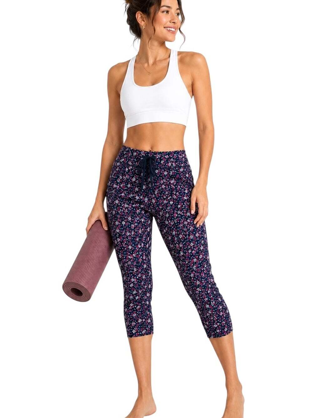 GapFit Navy Floral Cropped Leggings Athletic Yoga Running Workout Athleisure